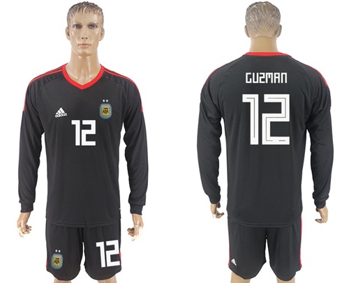 Argentina #12 Guzman Black Long Sleeves Goalkeeper Soccer Country Jersey
